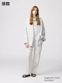 Широкие брюки из хлопкового лиоцелла со складками Uniqlo, серый