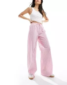 Широкие брюки из хлопкового поплина ASOS в розовую полоску