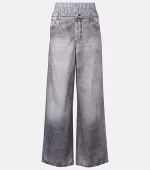 Широкие брюки из хлопкового поплина с принтом Acne Studios, серый