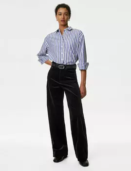 Широкие брюки из хлопкового шнура Marks & Spencer, черный