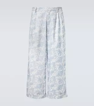 Широкие брюки из хлопковой смесовой ткани с принтом Commas, светло-синий