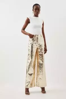 Широкие брюки из искусственной кожи цвета металлик Karen Millen, золото