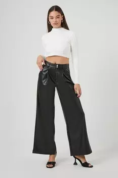 Широкие брюки из искусственной кожи Forever 21, черный