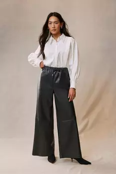 Широкие брюки из искусственной кожи Mint Velvet, черный