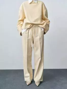 Широкие брюки из искусственной кожи nathalia Mango, кремовый