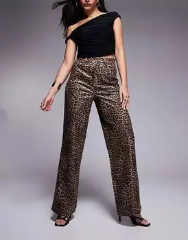 Широкие брюки из искусственной кожи с леопардовым принтом ASOS DESIGN