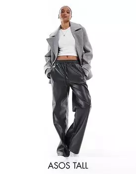 Широкие брюки из искусственной кожи, угольного цвета ASOS