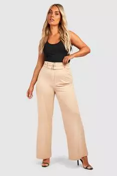 Широкие брюки из крепа plus с двойным поясом Boohoo, серый