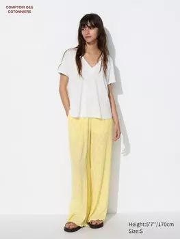 Широкие брюки из крепа Uniqlo, бежевый