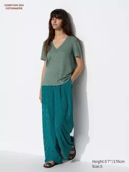 Широкие брюки из крепа Uniqlo, синий