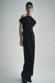 Широкие брюки из крепа ZARA, черный