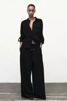 Широкие брюки из крепа ZARA, черный