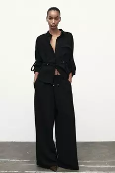 Широкие брюки из крепа ZARA, черный