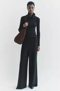 Широкие брюки из крепа ZARA, черный