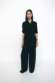 Широкие брюки из крепа ZARA, черный
