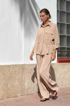 Широкие брюки из крепа ZARA, кэмел