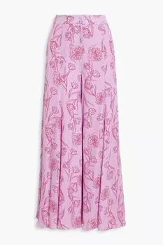 Широкие брюки из крепдешина со складками и цветочным принтом CAROLINA HERRERA, сиреневый