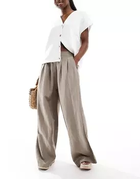 Широкие брюки из льняного микса Hera болотно-серого цвета