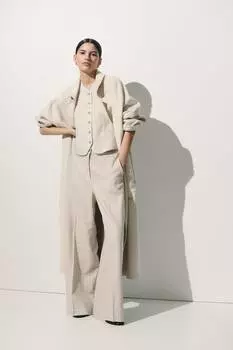 Широкие брюки из льняной смеси H&M, бежевый