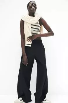 Широкие брюки из льняной смеси H&M, черный