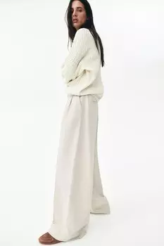 Широкие брюки из льняной смеси H&M, бежевый