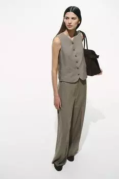 Широкие брюки из льняной смеси H&M, бежевый