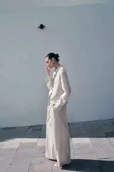 Широкие брюки из льняной смеси H&M, бежевый
