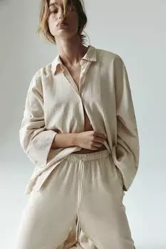 Широкие брюки из льняной смеси H&M, бежевый