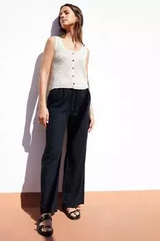 Широкие брюки из льняной смеси 'Lake' Threadbare, черный