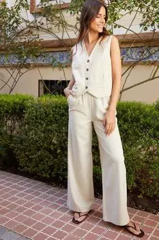 Широкие брюки из льняной смеси 'Lake' Threadbare, бежевый