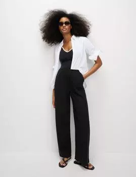 Широкие брюки из льняной смеси Marks & Spencer, черный