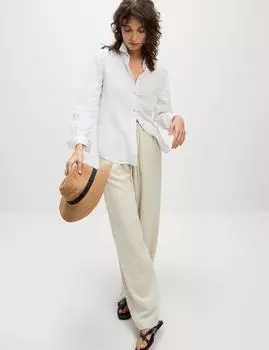 Широкие брюки из льняной смеси Marks & Spencer, цвет Natural beige