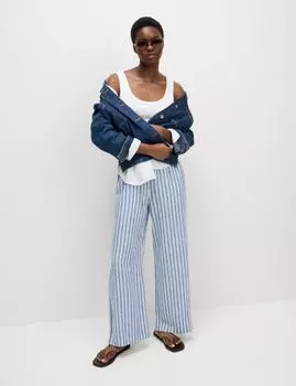 Широкие брюки из льняной смеси Marks & Spencer, цвет Navy stripe