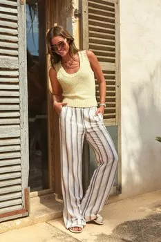 Широкие брюки из льняной смеси Next, синий