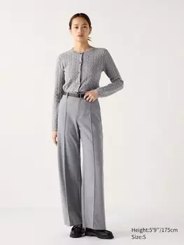 Широкие брюки из матового джерси длинные Uniqlo, серый