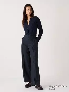 Широкие брюки из матового джерси длинные Uniqlo, синий