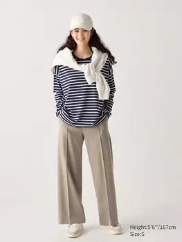 Широкие брюки из матового джерси Uniqlo, бежевый