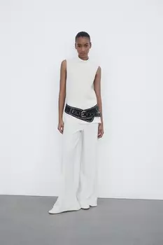 Широкие брюки из мягкого пике ZARA, экрю