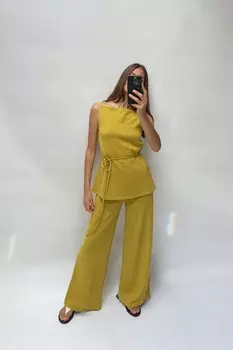 Широкие брюки из мягкого пике ZARA, цвет mustard