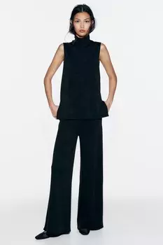 Широкие брюки из мягкого пике ZARA, угольно-серый