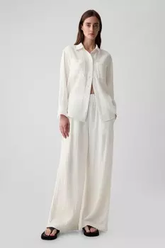 Широкие брюки из мятого хлопка на подтяжках Gap, белый