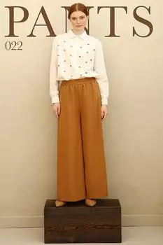 Широкие брюки из натуральной ткани молочно-коричневого цвета с эластичной резинкой на талии ALL DAY