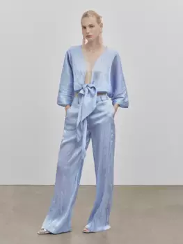 Широкие брюки из органзы с эффектом мяс - studio Massimo Dutti, синий
