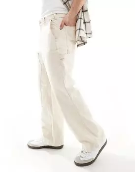 Широкие брюки из парусины Abercrombie & Fitch Workwear бежевого цвета