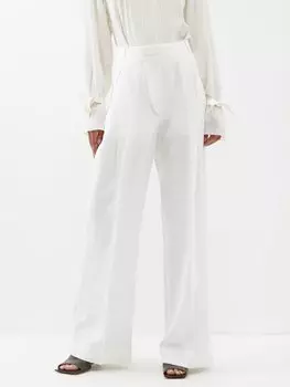 Широкие брюки из парусины со складками и высокой посадкой Victoria Beckham, белый