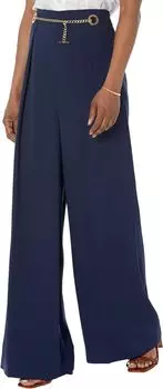 Широкие брюки из плиссированного жоржета с поясом LAUREN Ralph Lauren, цвет French Navy