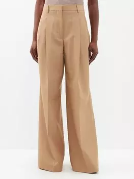 Широкие брюки из плиссированной шерсти Burberry, бежевый