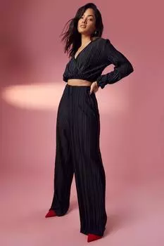 Широкие брюки из плиссы Boohoo, черный