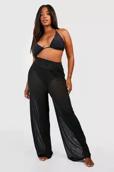 Широкие брюки из пляжной сетки Plus boohoo, черный