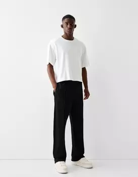 Широкие брюки из плюша Bershka, черный